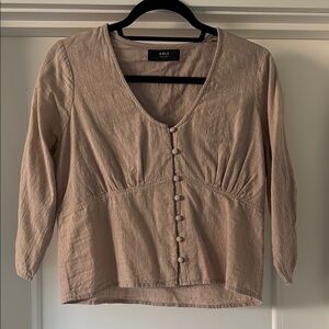 Nordstrom Tan Ruched 3/4 Sleeve Blouse
